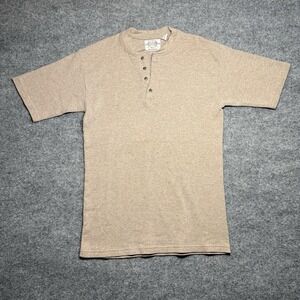 Vintage Bugle Boy Sweater Natural Tan Henley Thermal Waffle-Knit Size Large